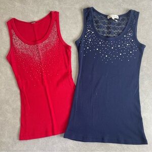 French Laundry Red and Navy Embellished Tank Tops (Set of 2)